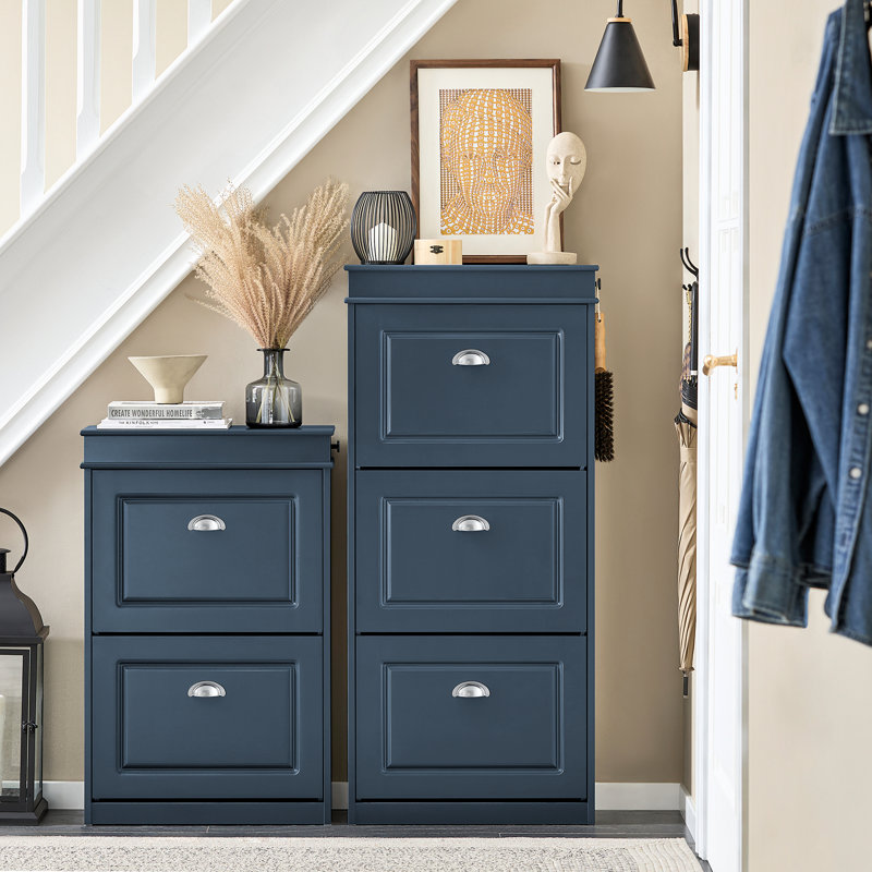 Moriah 12 Pair Shoe Storage Cabinet, Blue/Silver