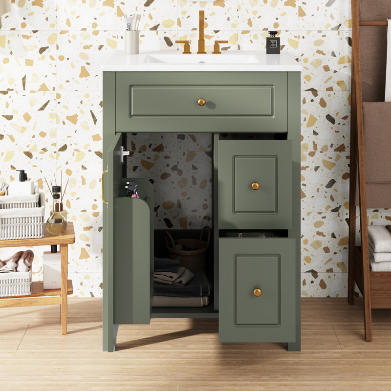 24" Single Bathroom Vanity With Ceramic Top, Green