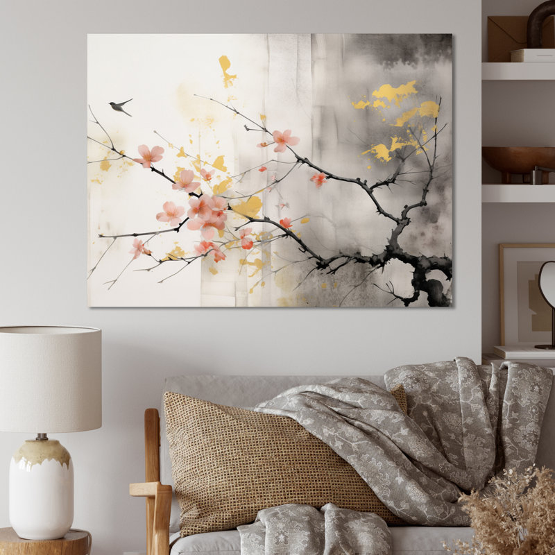Art asiatique Sumi Blossom I - art mural asiatique, Toile tendue, H 16 po x l 32 po x P 1 po