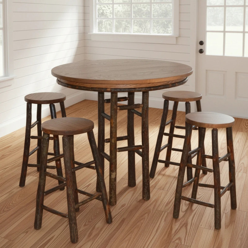  Table de bar ronde 33 po en hickory, finition naturelle, Natural Finish, 33 po