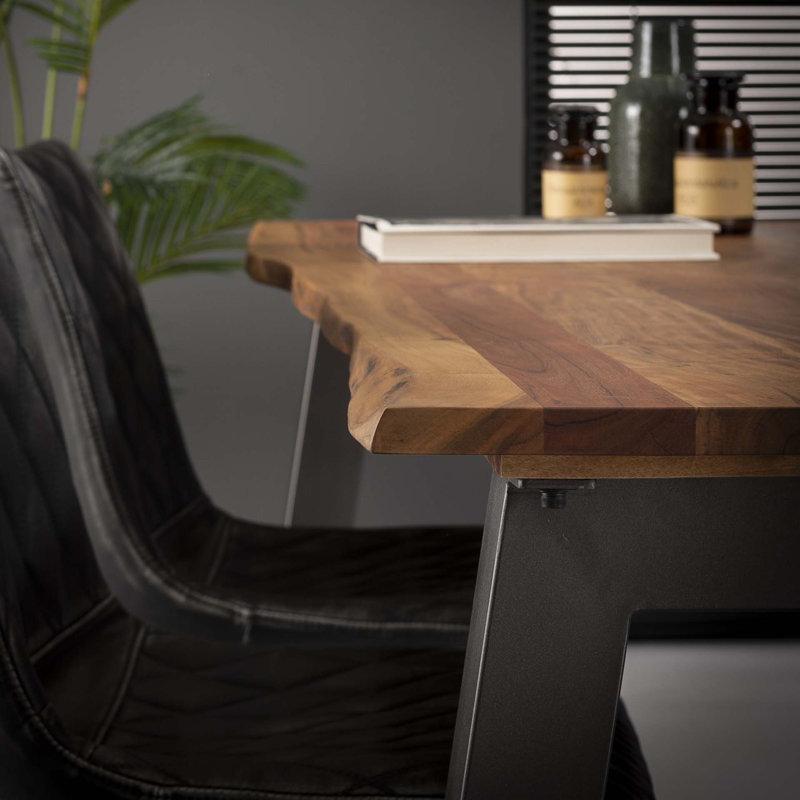 Disalvo Acacia Solid Wood Top Metal Base Dining Table