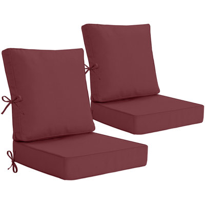 Coussins de chaise d'extérieur 20 x 20 x 4 pouces, ensemble de 2 coussins de remplacement pour l'extérieur, coussins de dossier et de siège pour mobilier d'extérieur, coussins de chaise de patio résistants aux intempéries avec housse et sangles amovibles, rouge