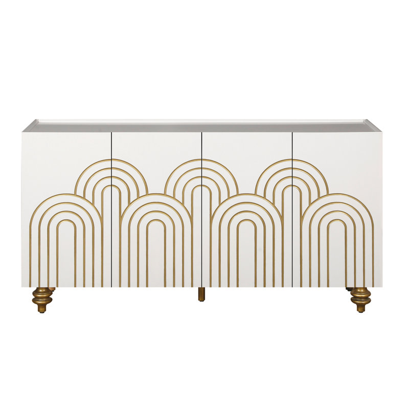 Buffet moderne cannelé avec rangement, armoire de rangement à 4 portes avec tablettes réglables pour la cuisine, la salle à manger et le salon (blanc)
