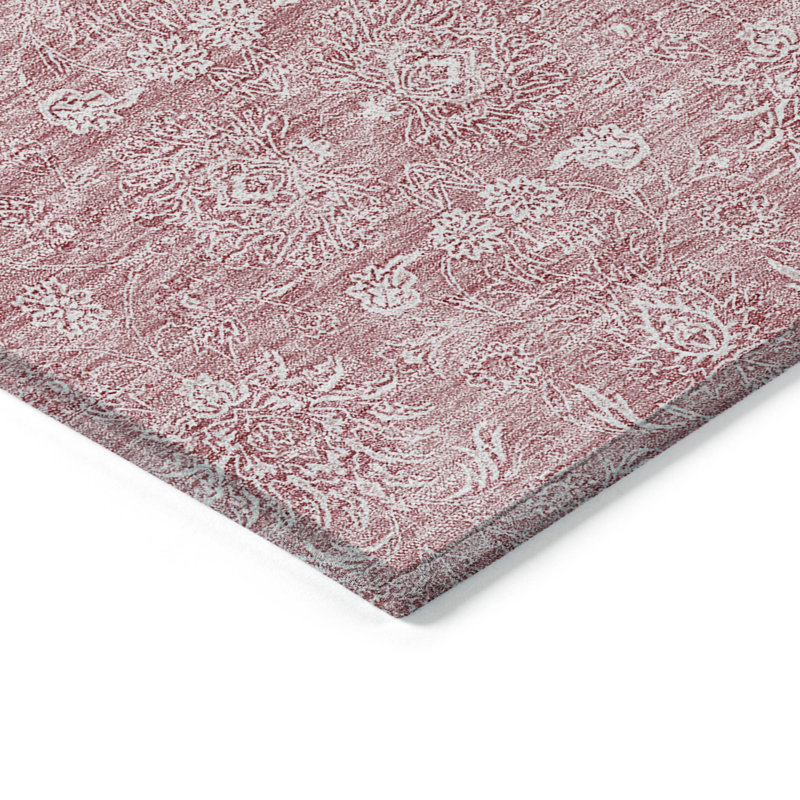 Tapis d'intérieur rond lavable rose et ivoire 8 pi