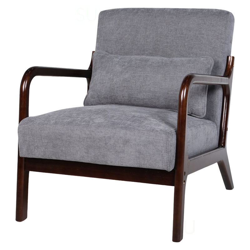 Modern Armchair, Accent Chair with Solid Wood Frame, Antique Dark Grey, Chocolate