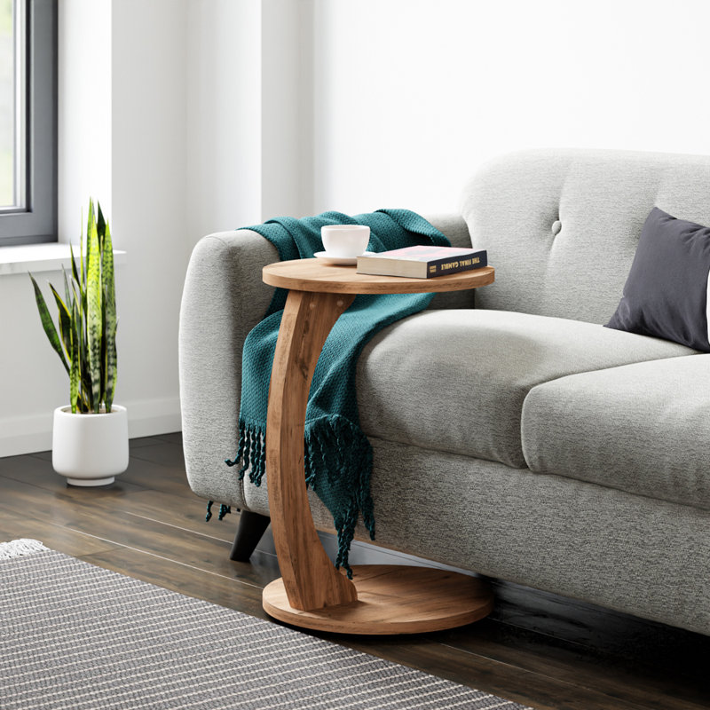 InterGo C-Shaped Round End Table with Rolling Wheels - Side Table Modern Design, Space-Saving Home Decor End Table for Living Room, Depali Coffee Table