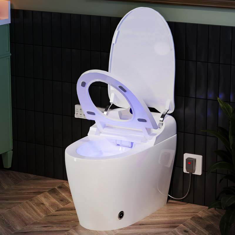Luxury Smart Toilet and Bidet Combo with Foot Sensor, Auto Open Seat & Lid, Heated Seat, LED Display, Night Light, and Auto Flush with Remote