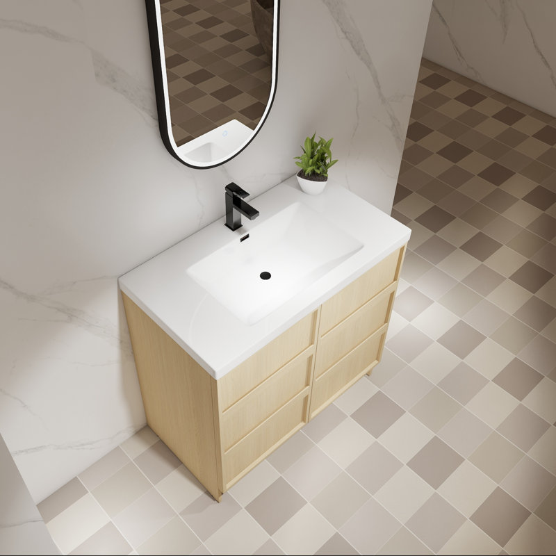 Meuble-lavabo sur pied 36 po avec lavabo en résine et tablettes réglables, 36"