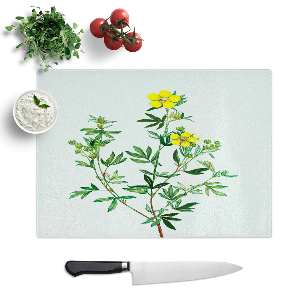Tempered Glass Yellow Buttercup Flowers by Pierre-Joseph Redoute Chopping Board