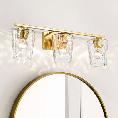 3-Light 23 in. Gold Vanity Light with Hammered Clear Glass Shades