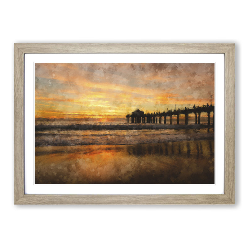 Sunset Behind the Pier - Picture Frame Painting Print, Oak Framed, 62cm H x 87cm W x 2cm D