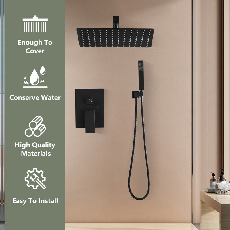 Complete Shower System with Rough in-Valve, Matte Black