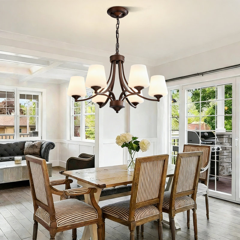 6-light Chandelier  Bronze Pendant Light Fixture With Frosted Glass, Ceiling Lighting  Hanging Lamp For Dining Room Living Room Bedroom