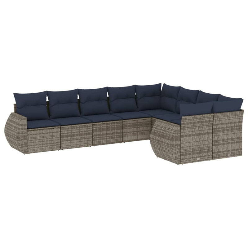 Ensemble de canapé de patio 10 pièces avec coussins en rotin de polyester, Coussin rouge / cadre brun