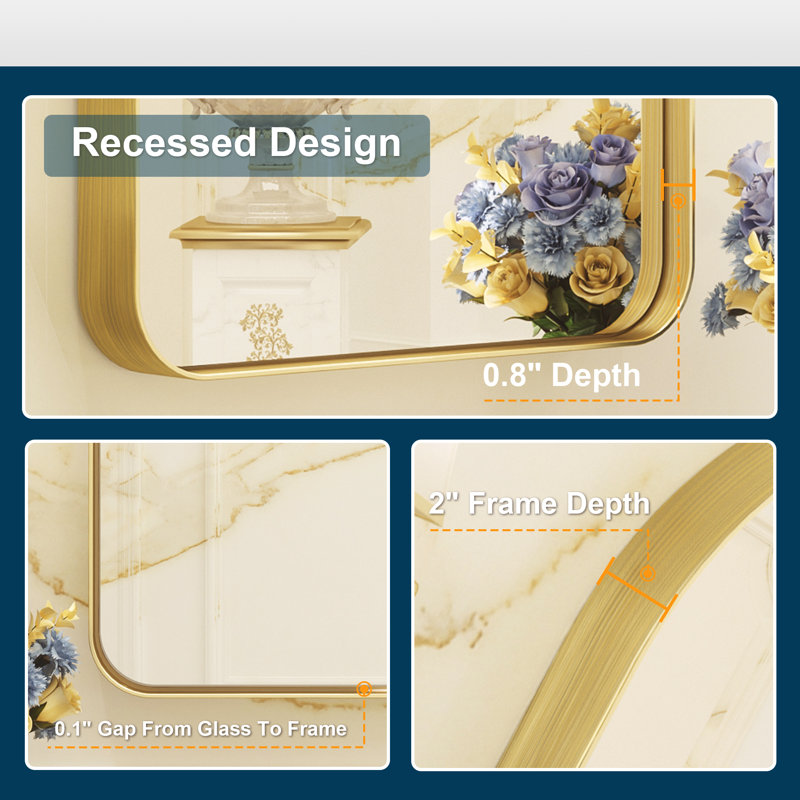 Miroir d'appoint mural Briannon, 20 po x 30 po, Or