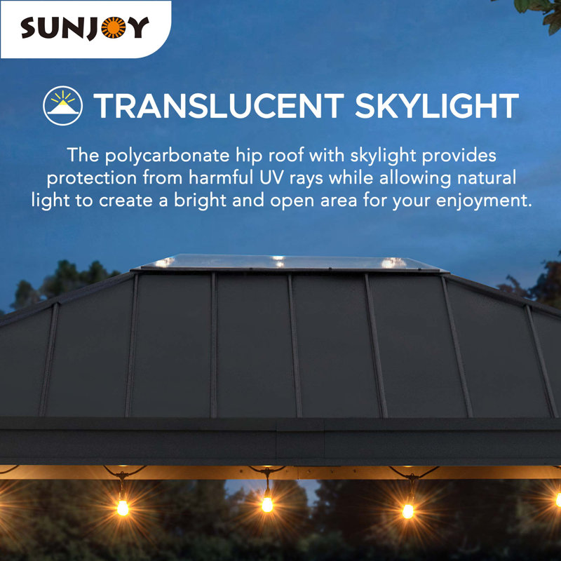 Sunjoy 11 x 13 ft Black Steel Hardtop Gazebo with Skylight