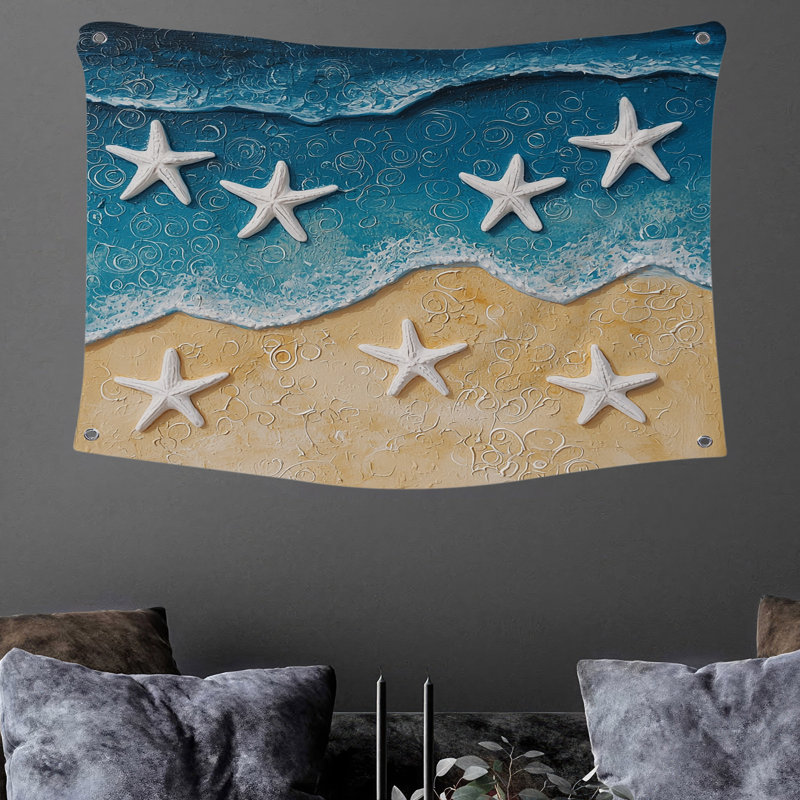 Tapisserie murale étoile de mer plage - décoration murale bord de mer, H 88 po x l 104 po