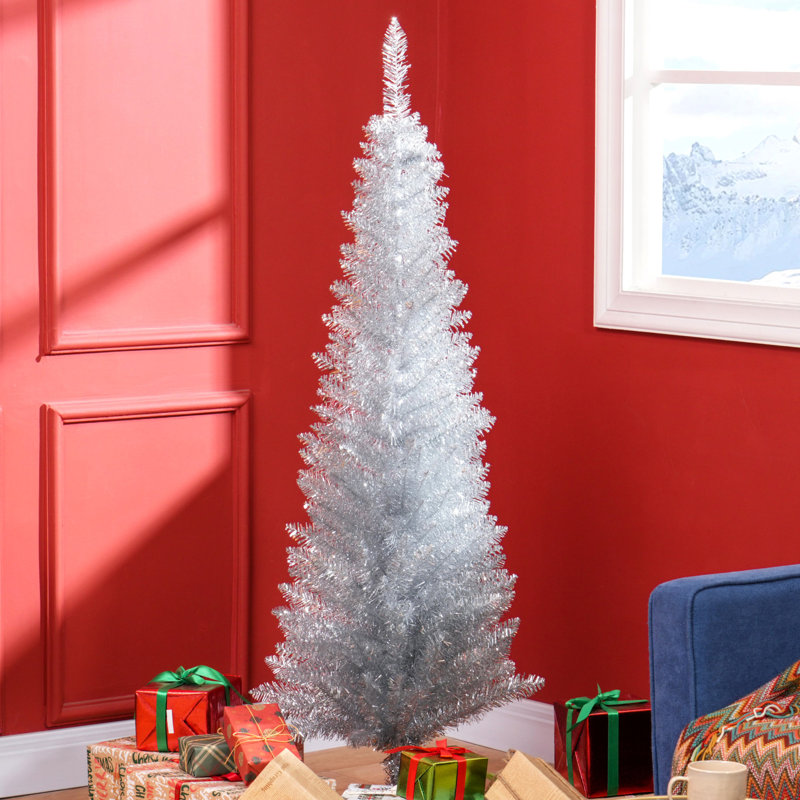 Arbre artificiel 5 pi argenté, 294 extrémités de branches, tracas - méthode d'installation avec support en plastique mince Noël argenté 5 pi, processus d'assemblage facile