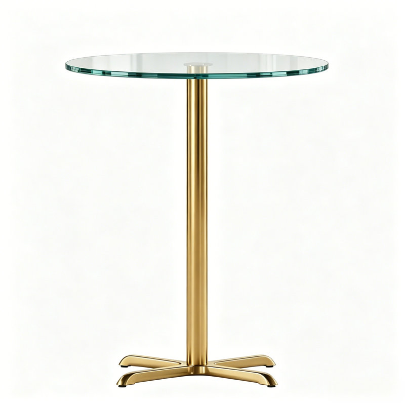 Round  Height Table with Clear Tempered Glass Top
