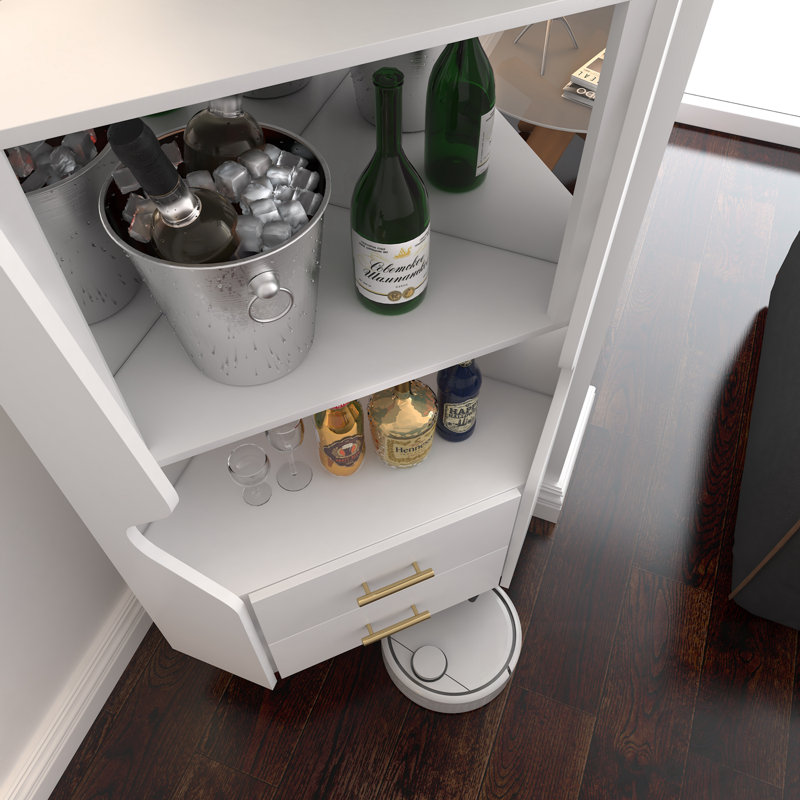 Cabinet with 2 open storage shelves and 2 drawers, White