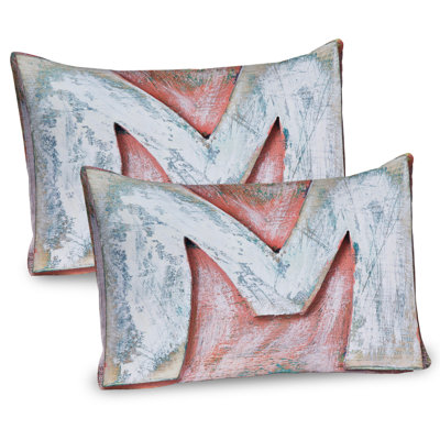 Ambesonne Letter M Pillow Sham 2 Pack Old Wood Patterned M 36""x20"" Coral White Cream -  pil-2_46374_36x20