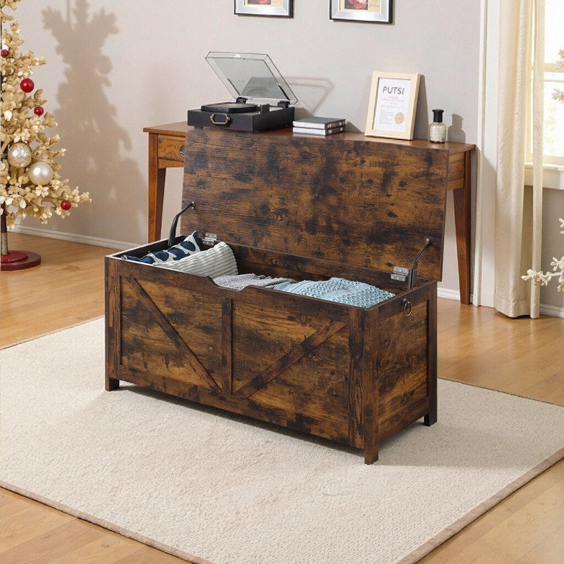  Banc de rangement avec repose-pieds avec poignée en forme de U, Brun