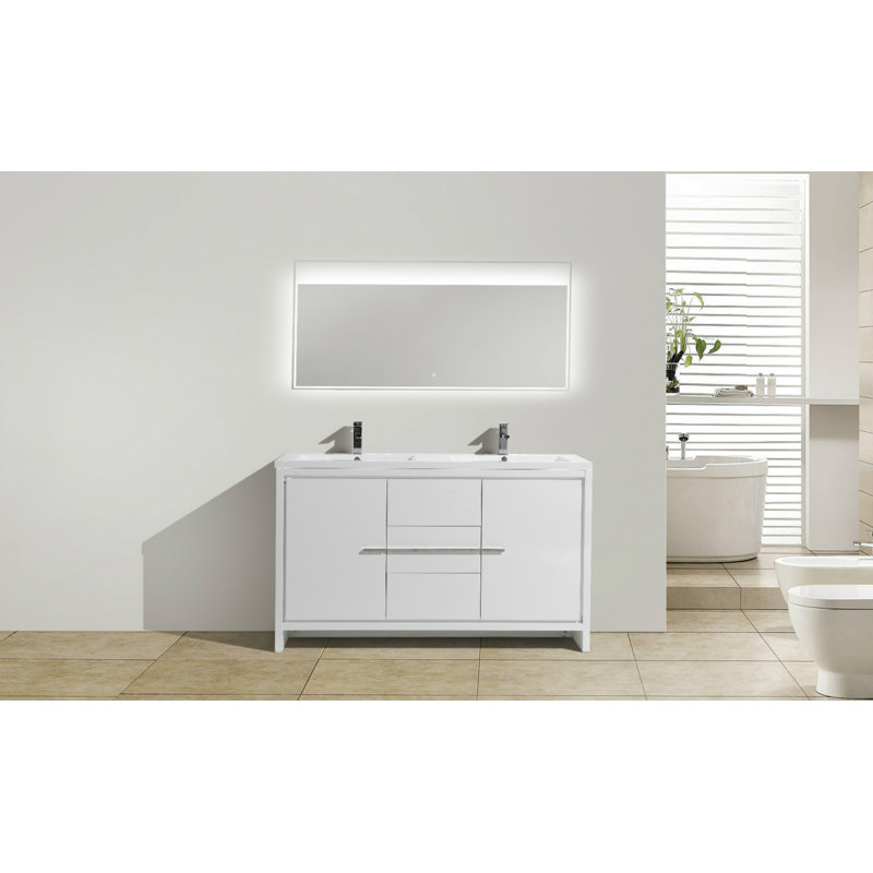 Ensemble de meuble-lavabo double 59 po Chelsei, Blanc très luisant