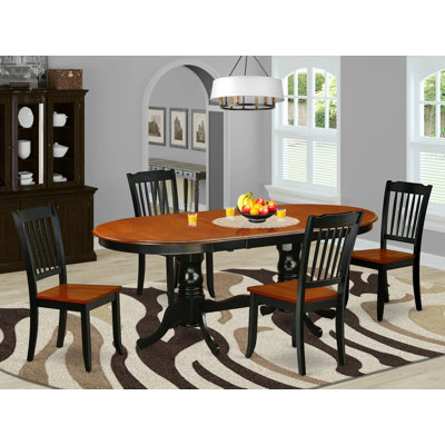 Ensemble de table et chaises de salle à manger 5 pièces pour 4 personnes, comprenant une table ovale avec rallonge papillon et 4 chaises de cuisine, 107 x 198 cm, noir et cerisier