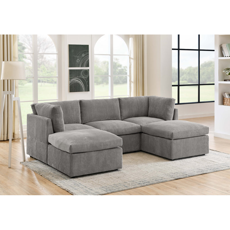 Canapé modulaire Foxbridge, Velours côtelé gris clair