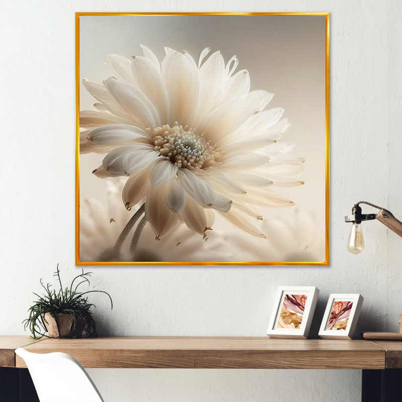 Art sur toile Gerbera blanc III - Gerbera, Cadre photo noir, H 16 po x l 16 po