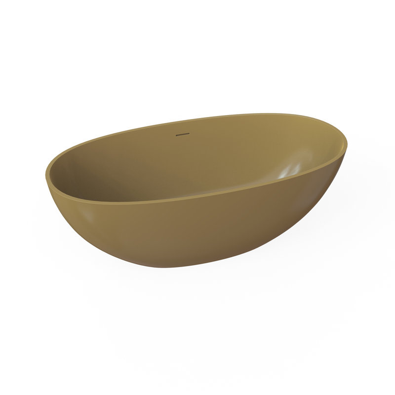61'' Freestanding Soaking Bathtub Solid Surface Stone Resin Freestanding Tub, Camel