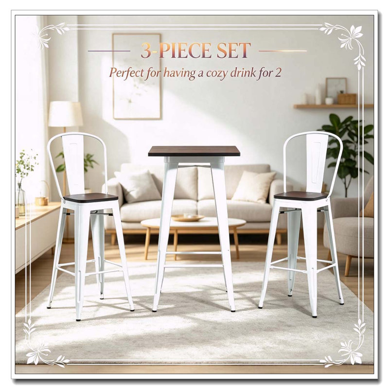 Ensemble 3 pièces de table de bar et chaises