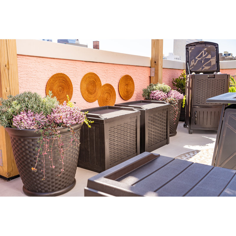 Indoor/Outdoor Lightweight Resin Wicker Design Flower Planters with Drillable Drain Hole, 21" H x 22" W x 22" D