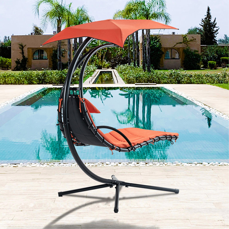 Chaise longue suspendue en orange, d'apparence classique et de conception ergonomique pour parasol réglable pour chaise de véranda, Enjoy Leisure Backyard Orange