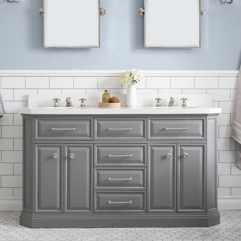 Palace 60'' W Double Vanity, Cashmere Gray, Polished Nickel