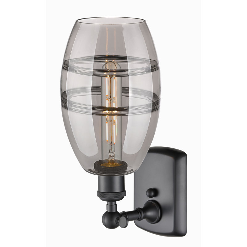Applique murale en acier Bettylou, H 9,13 po x l 5,88 po x P 7,06 po, Gris fumée clair, Noir mat