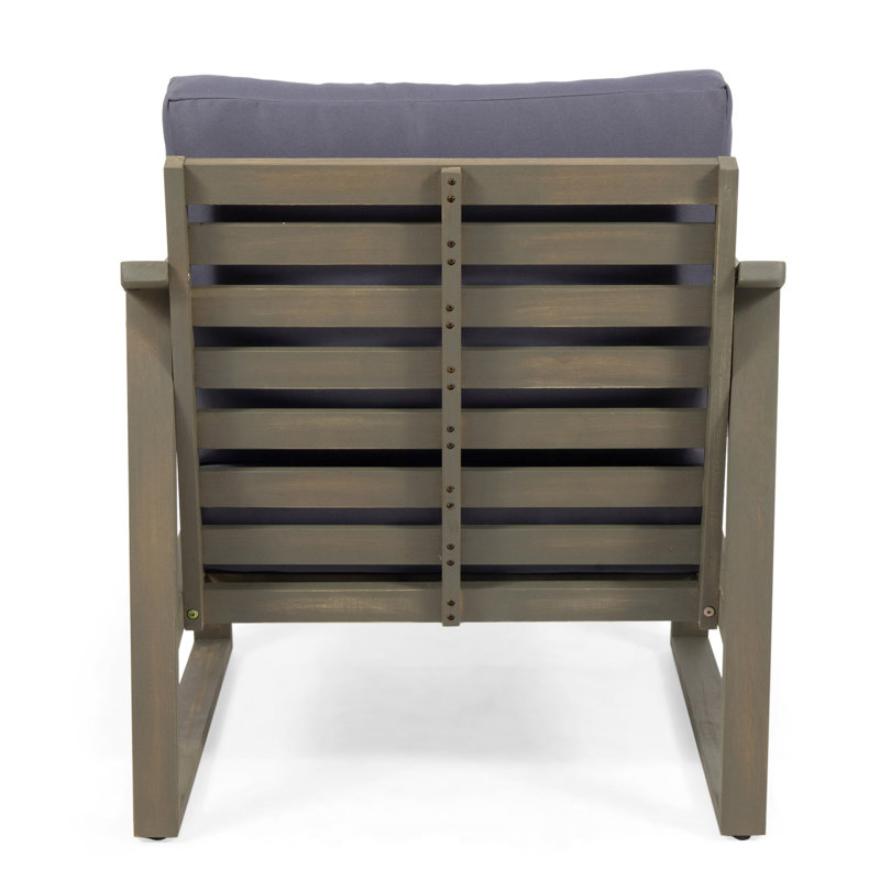 Dark Grey Wood Chair For Outdoor With Water- Cushions And Slat Club Outdoors Back