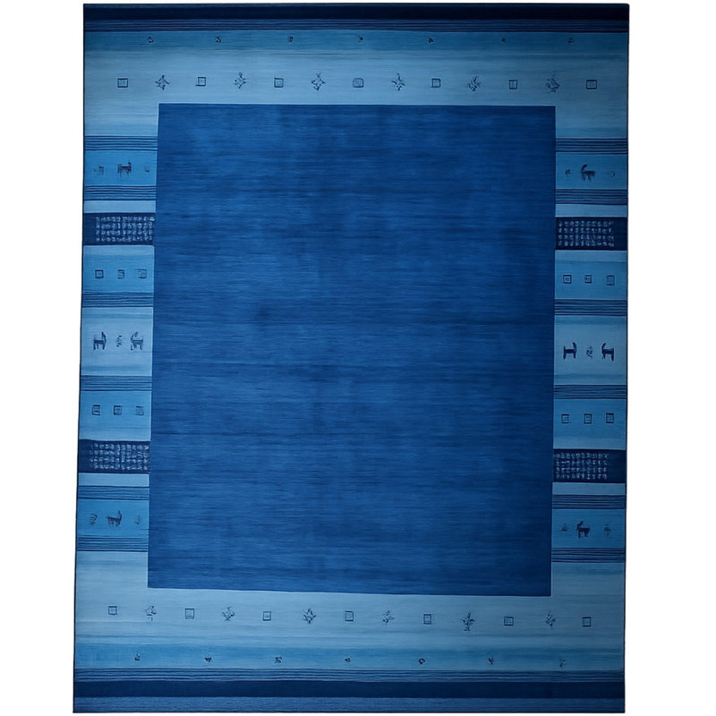 Handloomed Blue Gabbeh Tribal Wool Area Rug, 8' x 10'