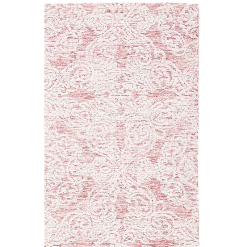 Tapis rose foncé / ivoire en laine touffetée à la main Noor, Carré 6 pi