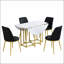 Ensemble de table de salle à manger extensible 5 pièces pour petits espaces - Plateau rond en faux marbre avec cadre doré, 4 chaises rembourrées, design pliable compact, blanc et noir