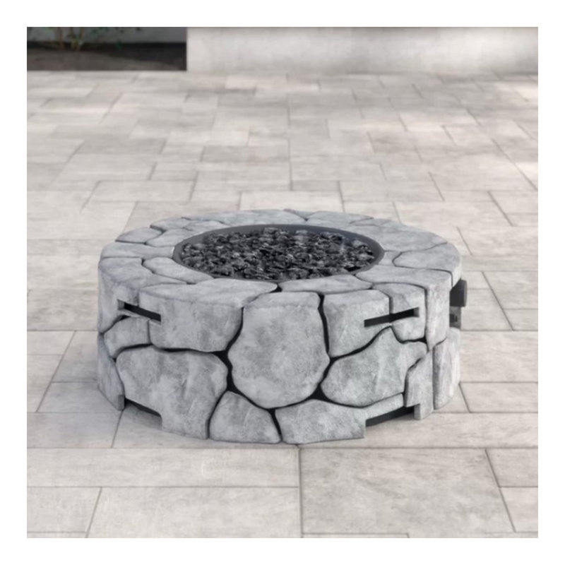 Foyer d'extérieur en béton renforcé de fibres, H 25 po x l 30 po x P 30 po, Gris Pierre