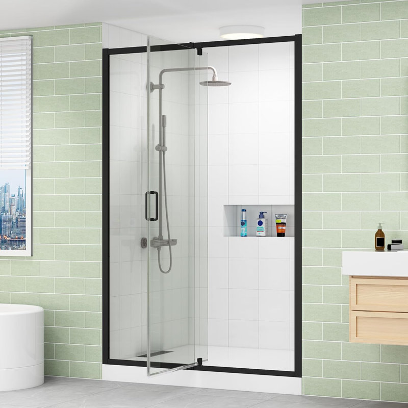 44-48" W X 76" H Frameless Shower Door With 1/4" Clear Tempered Glass, Matte Black