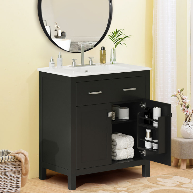 Meuble-lavabo simple 30 po avec lavabo en céramique, Noir