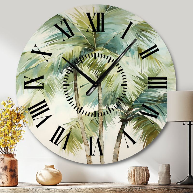 Horloge murale verte à motif de palmiers vert I, Grand