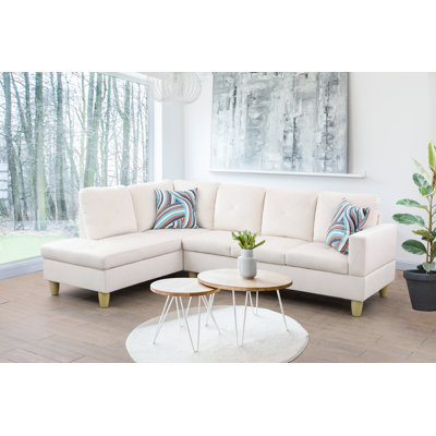 Ensemble de canapé modulaire en flanelle 2 pièces avec méridienne blanc cassé
