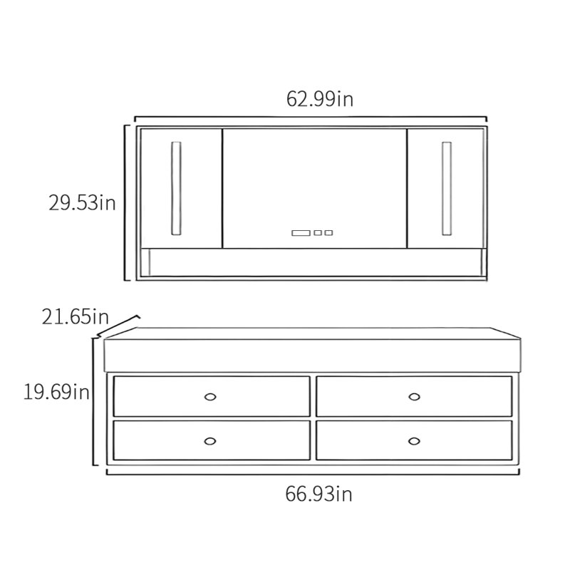 Armoire de salle de bain moderne de style médiéval, Noir, L 67 po