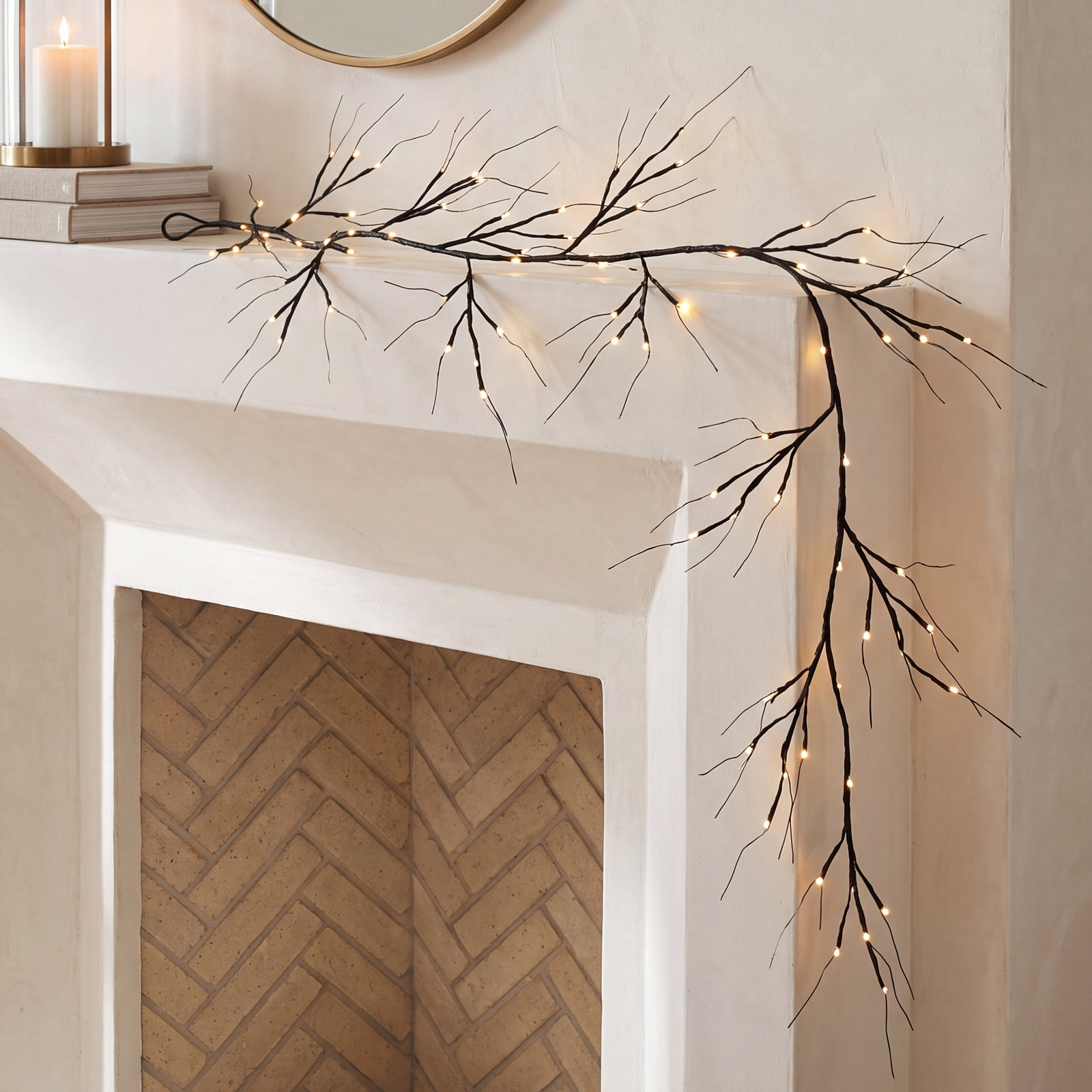 6.5Ft. Pre-Lit Artificial Halloween Black Twig Garland With 48 Purple LED Lights