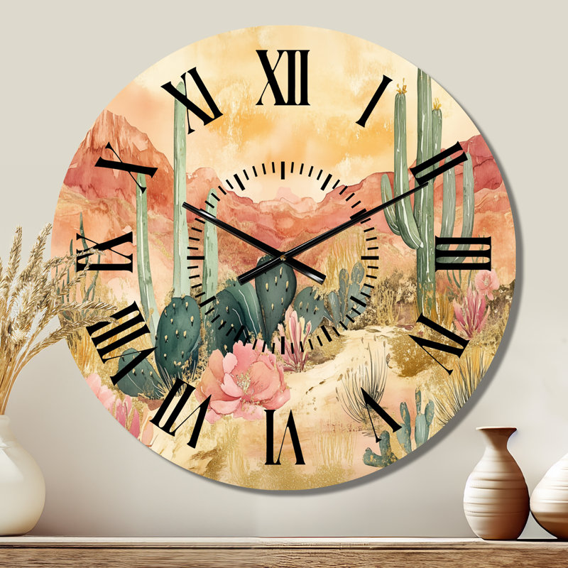 Éveil de la floraison du désert - Horloge murale silencieuse en métal du Sud-Ouest, Petit