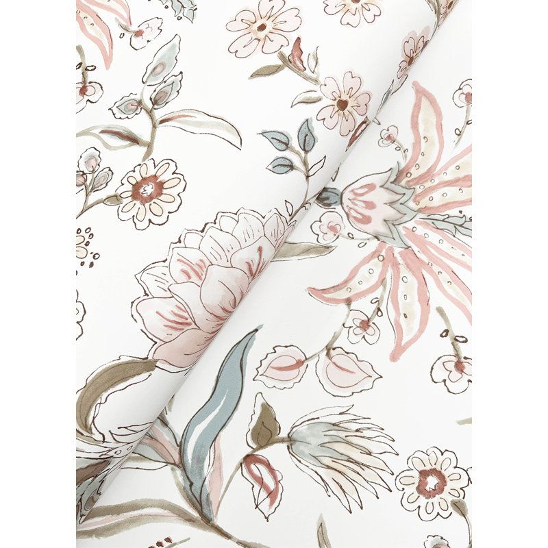 Teonna Light Pink Floral Stripe Wallpaper, Pink