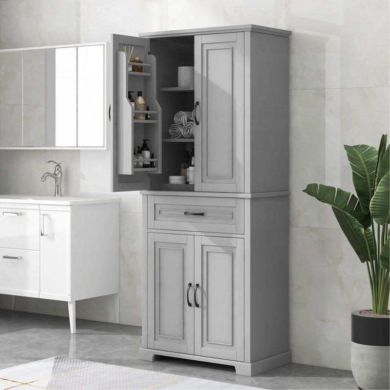 Bathroom Storage Cabinet With Doors And Drawer, Multiple Storage Space, Adjustable Shelf, Grey, Gray